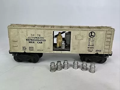 Vtg Post War Lionel No. 3472 - REFRIGERATED MILK CAR - O Gauge W/ 7 Milk Cans • $14.99