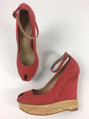 £7.49 • Buy Womens Zara Coral Faux Suede Ankle Strap High Wedge Heel Platform Shoes Uk 5