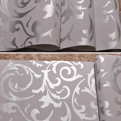 3D Luxury Metallic Textured Damask Embossed Silver Glitter Home Decor Wallpaper • £8.95