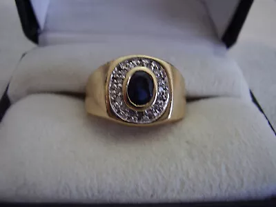 Mens 10k Yellow Gold Blue Sapphire And Diamond Ring  6.3 Grams Not Scrap • $399