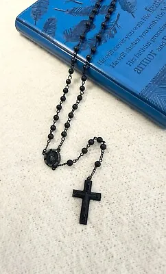 Rosary Necklace Solid Matt Black Beads Wearable Cross Catholic Mercy Necklace  • $14.95