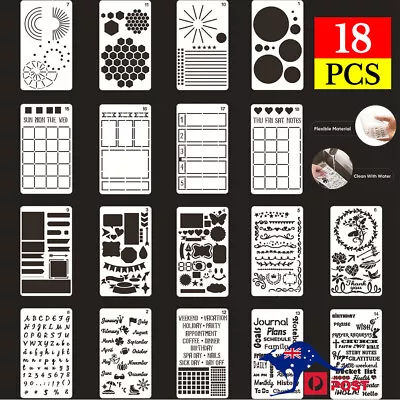 18 Pcs Bullet Journal Stencil Set For A5 Notebook Diary Scrapbook DIY Templates • $9.23