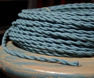 Slate Blue Twisted Cloth Covered Wire Vintage Braided Lamp Cord Antique Lights • $1.39