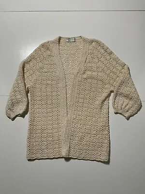 Vintage St. John Collection Marie Gray Scallop Knit Open Cardigan Cream Sweater  • $12