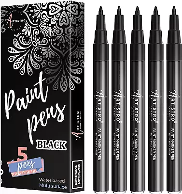 5 ARTISTRO Black Paint Pens For Rock Painting Stone Ceramic Glass Wood Tire • £9