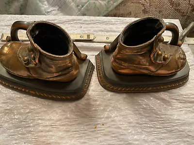 Vintage Bookends Baby Shoes Bronze Copper Decor • $35