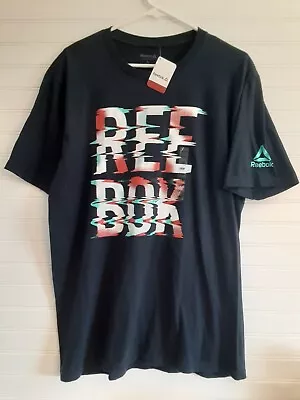 New Mens Large Reebok T-shirt. Short Sleeves. Navy With Multi-colored Logo. • $13.99