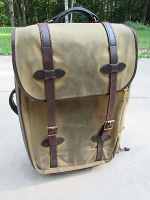 VTG Genuine FILSON Brown Canvas Brown Twill Leather Rolling Carry-On Suitcase • $229.99