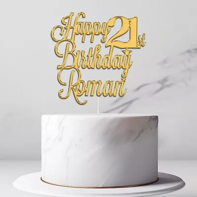 Personalised Acrylic Cake Topper Mirrored Happy Birthday Custom Name & Age • £1.49