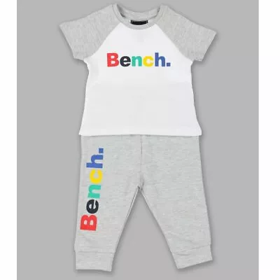 New Bench Baby Boys Girls T-Shirt & Joggers Outfit 2 Piece Grey & White Logo  • £14.95