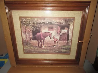 Vintage Home Interior Homco Framed Horse Picture  Mare & Filly In Barn Yard -nib • $30