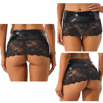 UK Women Black PVC Wetlook Leather Lace Mini Pencil Bodycon Skirt Party Clubwear • £7.99