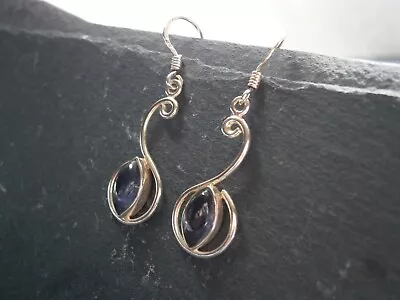 925 Sterling Silver Violet Blue Iolite Gemstone Earrings • £20