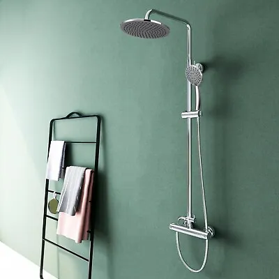 £56.69 • Buy Thermostatic Exposed Shower Mixer Bathroom Twin Head Large Round Bar Set Chrome