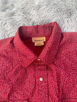 Ariat Shirt L Mens Western Pearl Snap Sawtooth Floral Print Red Long Sleeve  • $16