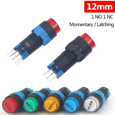 12mm Round Push Button Switch Momentary Latching 1 NO 1 NC LED Illuminated LA12 • £3.54