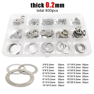 600pcs M3-M20 SUS304 Ultra Thin Flat Washer Adjusting Shim Plain Gasket Kit Set • $19.49