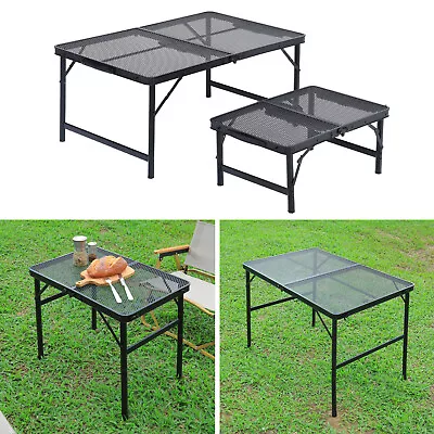 Folding Portable Grill Table 60/90cm Camping Picnic Mesh Table Height Adjustable • £29.95