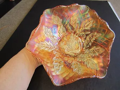 VTG Millersburg Marigold Carnival Glass Nesting Swan Ruffled Glass Bowl Stunning • $75