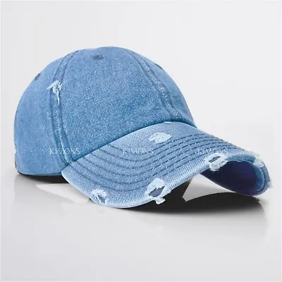 Vintage Distressed 100% Cotton Solid Polo Denim Baseball Cap Hat Ball Dad Washed • $13.99