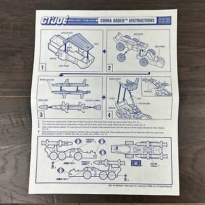 GI Joe 1988 Cobra Adder Vintage Vehicle Blueprints Instructions • $11.04