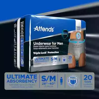 ATTENDS Underwear Briefs For Men Diapers S/M 20 Ct. Ultimate Absorbency NEW • $12