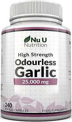 Garlic Capsules Odourless 25000mg 240 Softgel Capsules High Strength  • £24.03