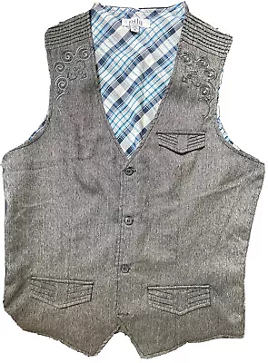 PILA DESIGN Mens Size Medium Vest Grey Embroidered Button Plaid Lining • $9.97