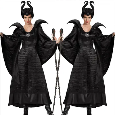 Halloween Adult Women Maleficent Costume Fancy Dress Cosplay With Hat Hot Gifts` • £7.64