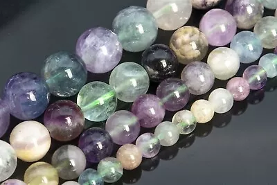 Natural Multicolor Fluorite Beads Grade AA Round Loose Beads 5-6/8/10/11-12MM • $3.99