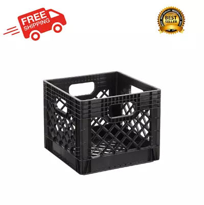 16QT Plastic Heavy-Duty Plastic Square Milk Crate Black | Free + Fast Shipping • $11.99