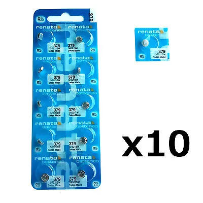 10 X Renata 379 1.55v Watch Cell Batteries SR521SW Mercury Free • £4.99