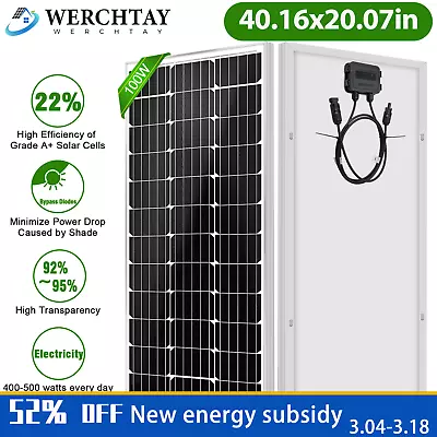 100W Watt 12V Monocrystalline Solar Panel Charging RV Camping Home Off-Grid Boat • $53.10