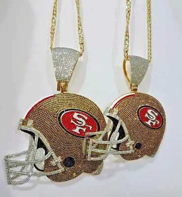 8 INCHES Football Super Bling Helmet Medallion Necklace BIG Pendant - All Teams • $99.90