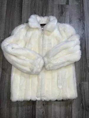 Vintage White Ivory Faux Fur Jordache Coat Jacket Hood Size 11/12 Made In USA • $48.99