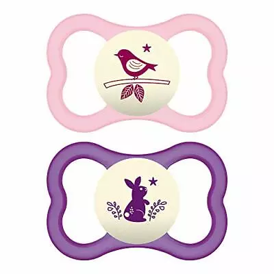 MAM Latex Air Night Soothers 12 Months  Pack Of 2 Glow In The Dark Baby Soot • $21.09