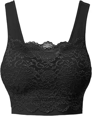 Women's Black Seamless Lace Bra Top With Front Lace Cover Sports • £6.85