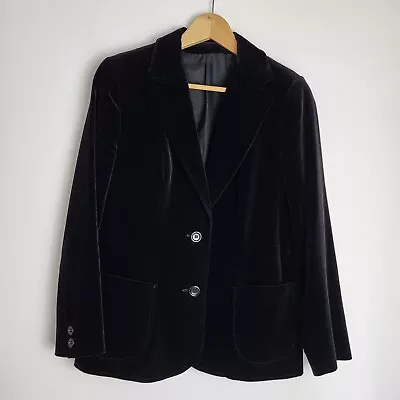 St. Michael M&S Womens Vintage 80s Black Velvet Suit Jacket Blazer Size 14 EU 42 • £24.99