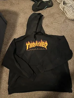 THRASHER Magazine San Fransisco Flames Grunge Hoodie Jumper Men's XL • $40