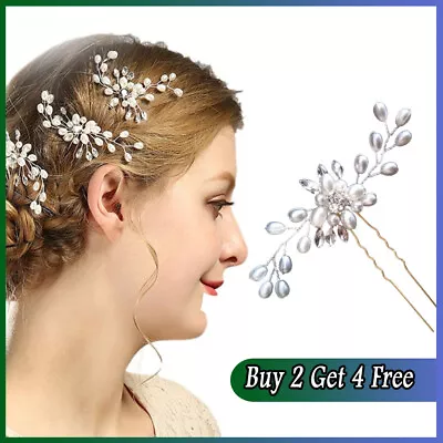 £2.87 • Buy Flower Wedding Hair Pins Bridesmaid Crystal Diamante Pearls Bridal Clips Grips