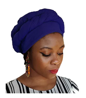 Blue African Modu Hat - Pre-tied Head Wrap DP3774PT • $32.95