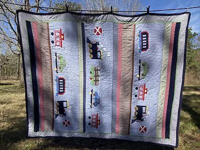 Pottery Barn Kids Trains Cars RYDER Quilt Twin Patchwork Applique NIce • $69.99