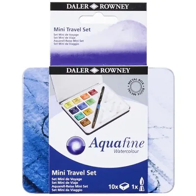 Daler Rowney Aquafine Watercolour Paint Mini Set 10 Colours & Brush *BRAND NEW* • £9.90