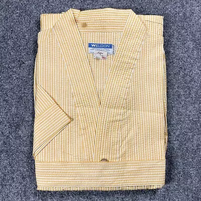 VINTAGE 60s WELDON Mens Pajamas Set Size B M Shirt Pants Shave Coat Seersucker • $95.68