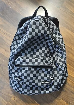 Yak Pak Checkered Squares Canvas Backpack Gray Black Book Sack School Bag • $16.20