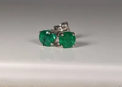 Emerald Natural Stud NEW 14K WG Certified 5.0mm 1ct TCW Round White Gold Earring • $174.97