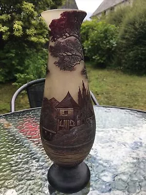 Loetz France Cameo Art Glass Rare Vase Jar Signed Richard / River Trees Scenery. • £700