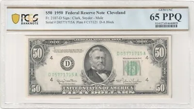 1950 Cleveland $50 MULE Note Very Rare - PCGS Graded Gem UNC 65 PPQ • $300