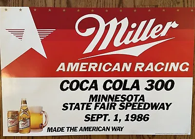 Vintage Coca-Cola 300 NASCAR Miller High Life Beer Poster American Racing NOS • $16.97