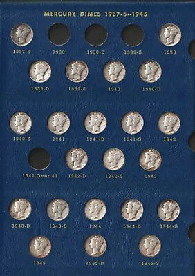 Usa Mercury Dime Set 44 Silver Dimes Vintage Whitman Bookshelf Album 1916-1945 • $135